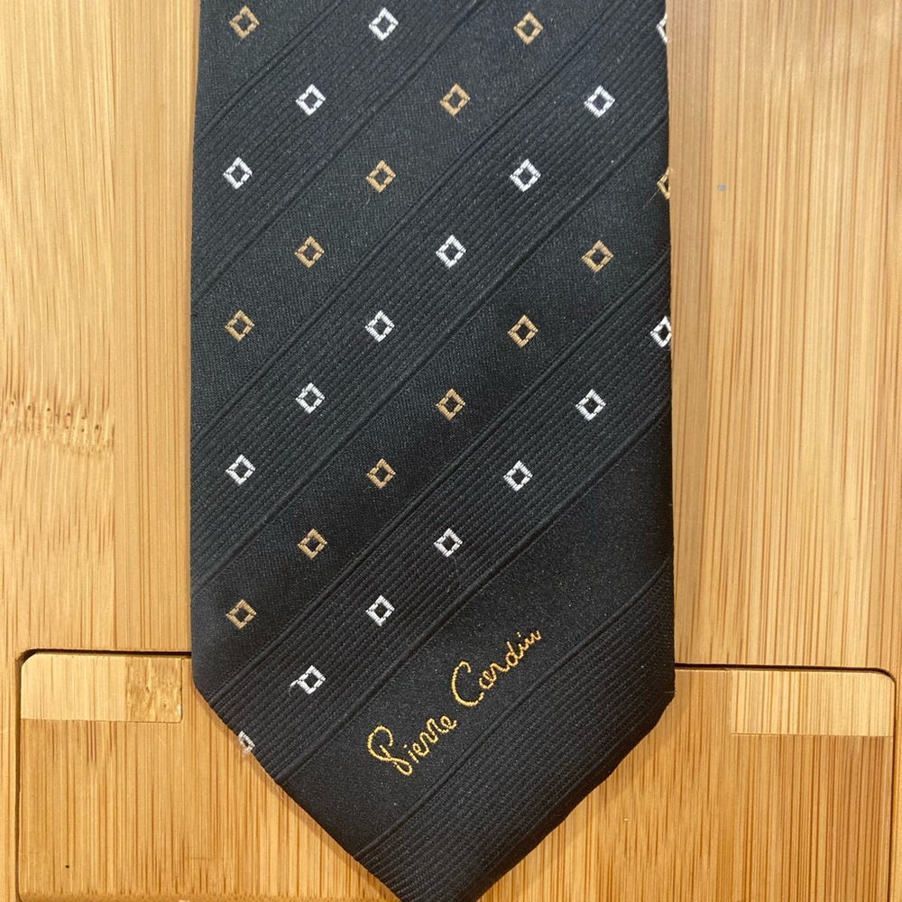 Pierre Cardin Black Tie with Gold and White Accents
